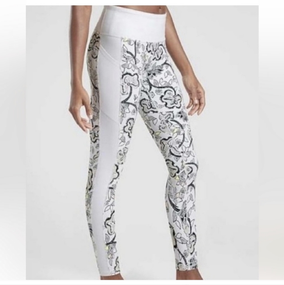 Athleta Affirmation 7/8 Floral Leggings in White Size Medium - Picture 2 of 12